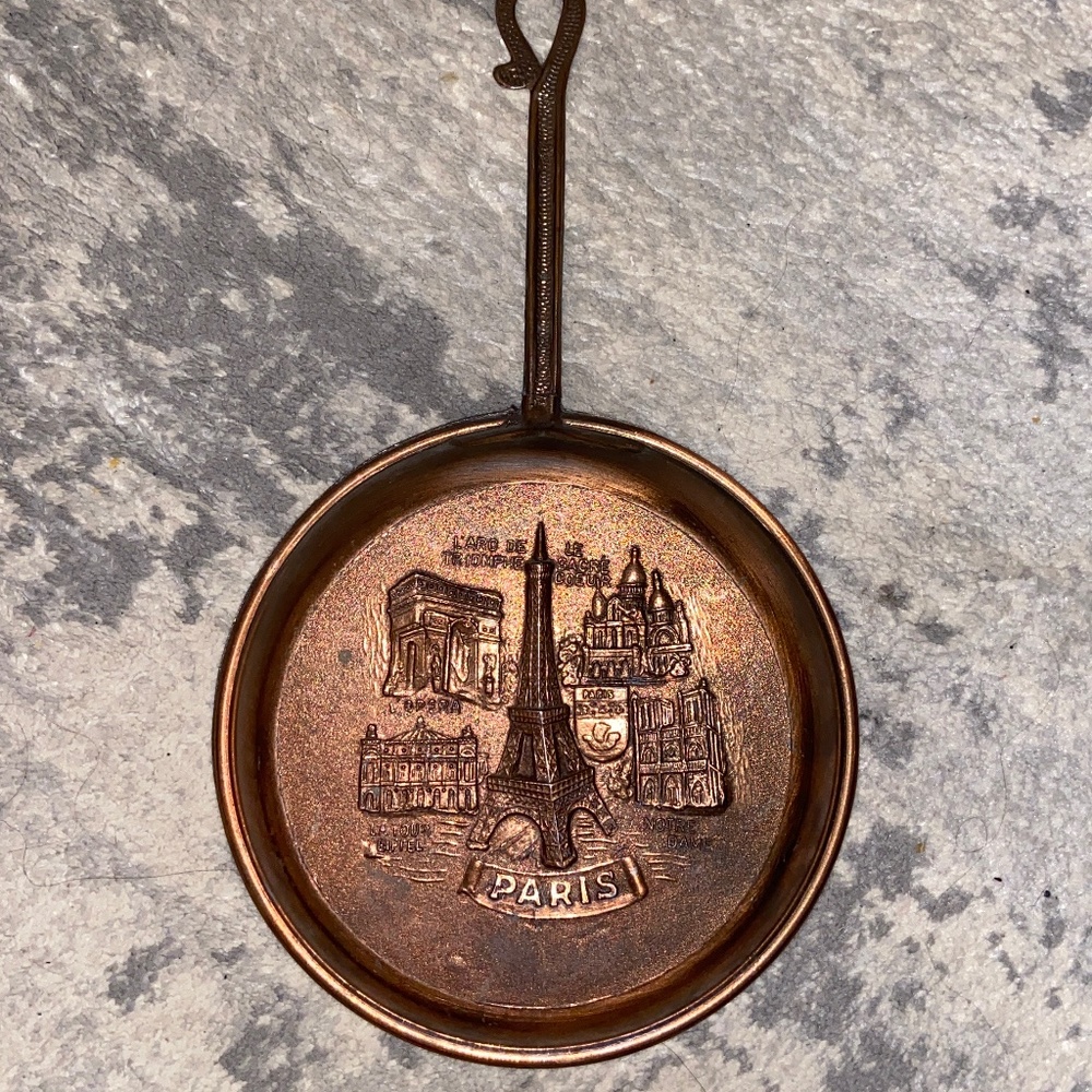 Vintage copper brass PARIS Hanging Plate. skillet